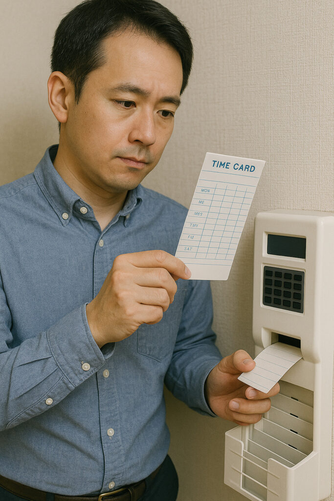 タイムカードをチェックしている人