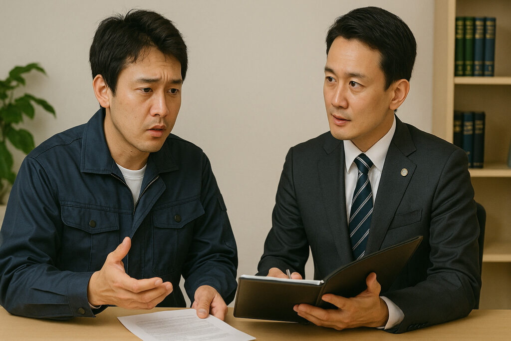 労災について弁護士に相談している様子