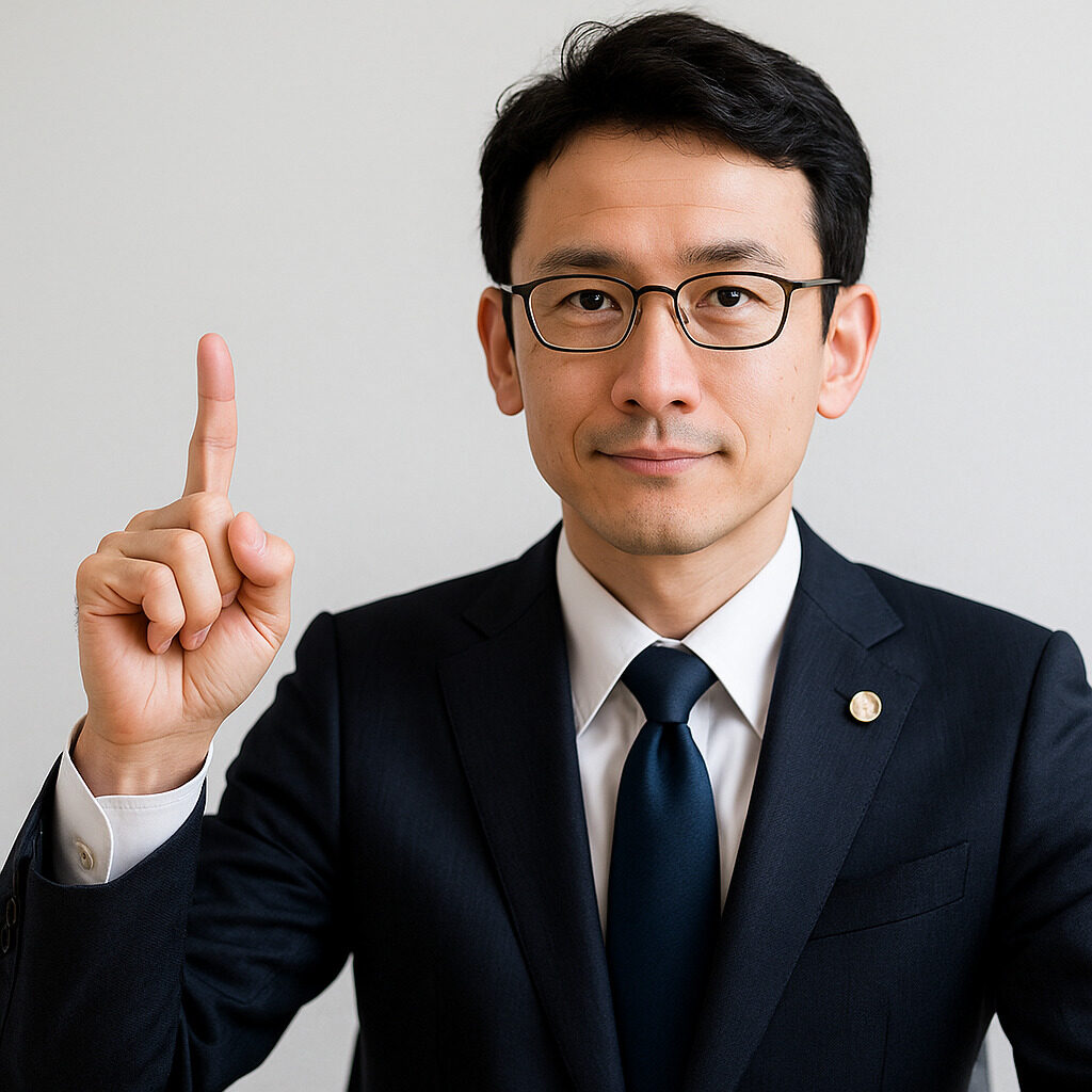 弁護士が人差し指を立てている様子