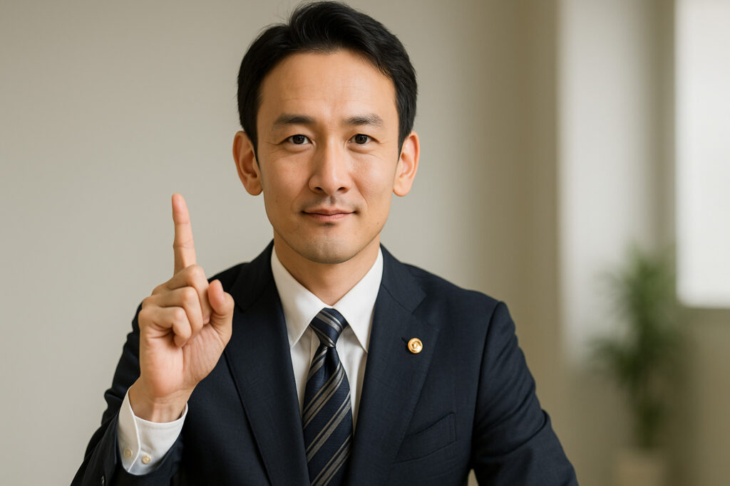 弁護士が人差し指を立てている様子
