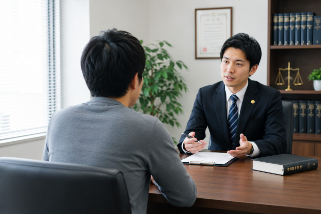 弁護士に相談している男性の後ろ姿
